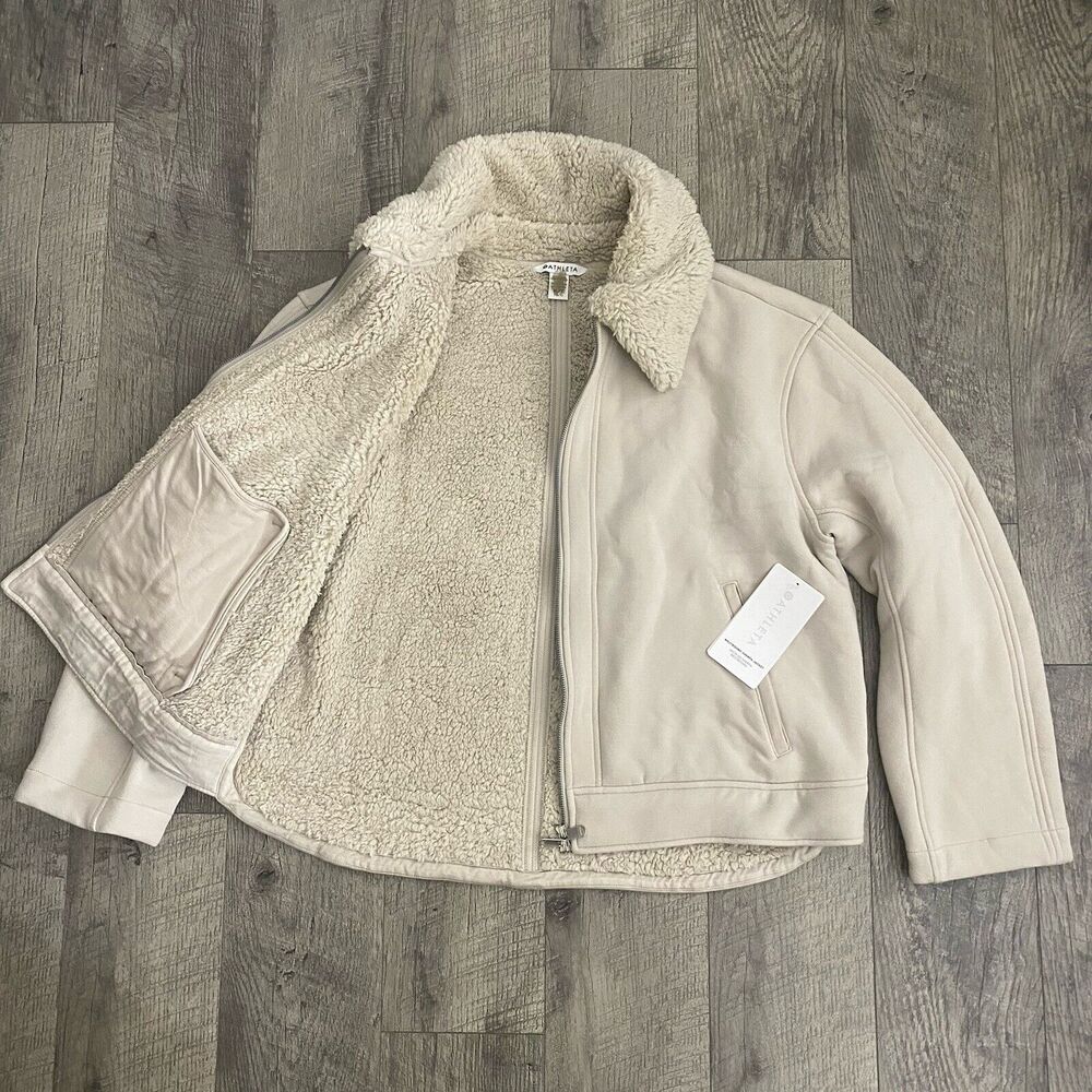Athleta Cream Sherpa-Lined Zip Jacket